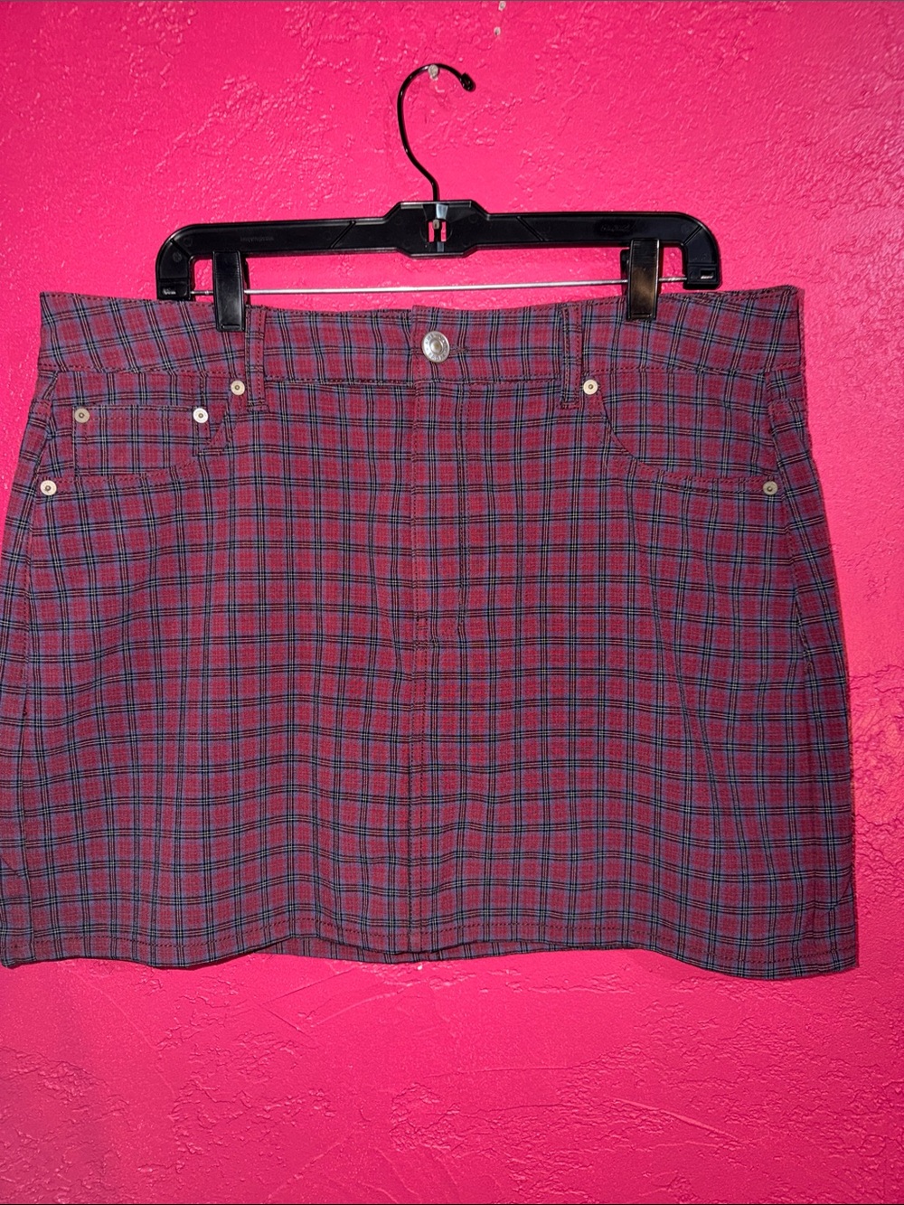 American Eagle Outfitters Red and blue Plaid Mini Skirt. Sz 16. Academia. Preppy